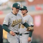 athletics’-zack-gelof-loses-hit-streak-at-24-games-after-getting-spiked-on-his-right-hand